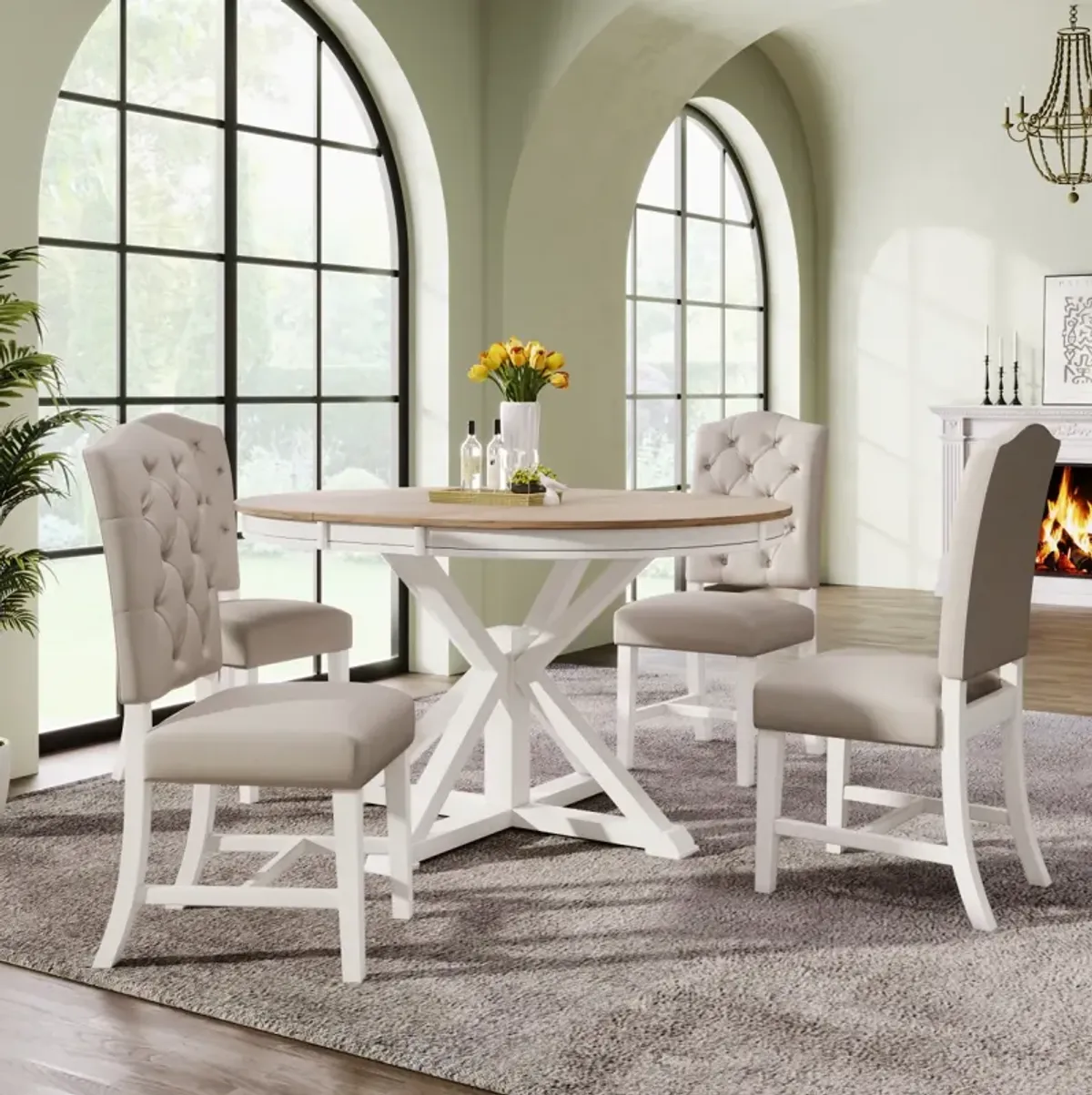 Retro-Style Dining Set with Extendable Table & 4 Chairs