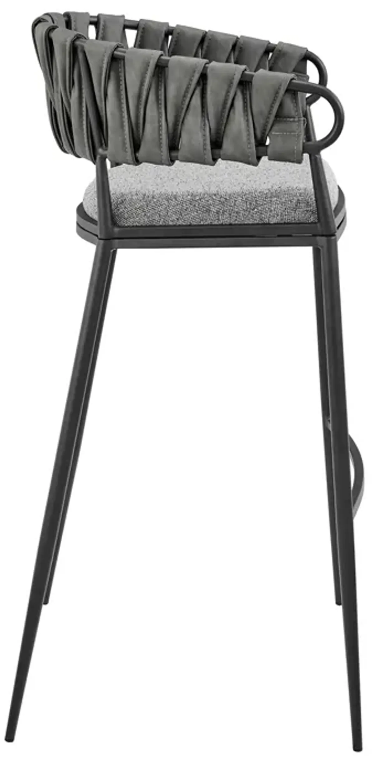 Vigona Stool in Black Metal with Grey Fabric and Faux Leather