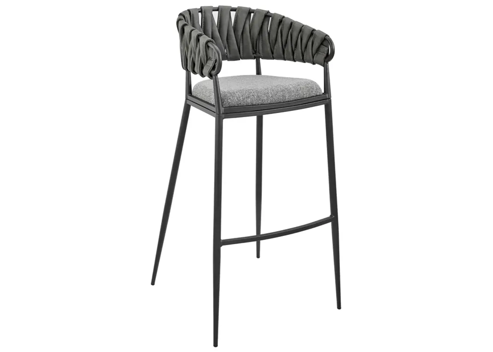 Vigona Stool in Black Metal with Grey Fabric and Faux Leather