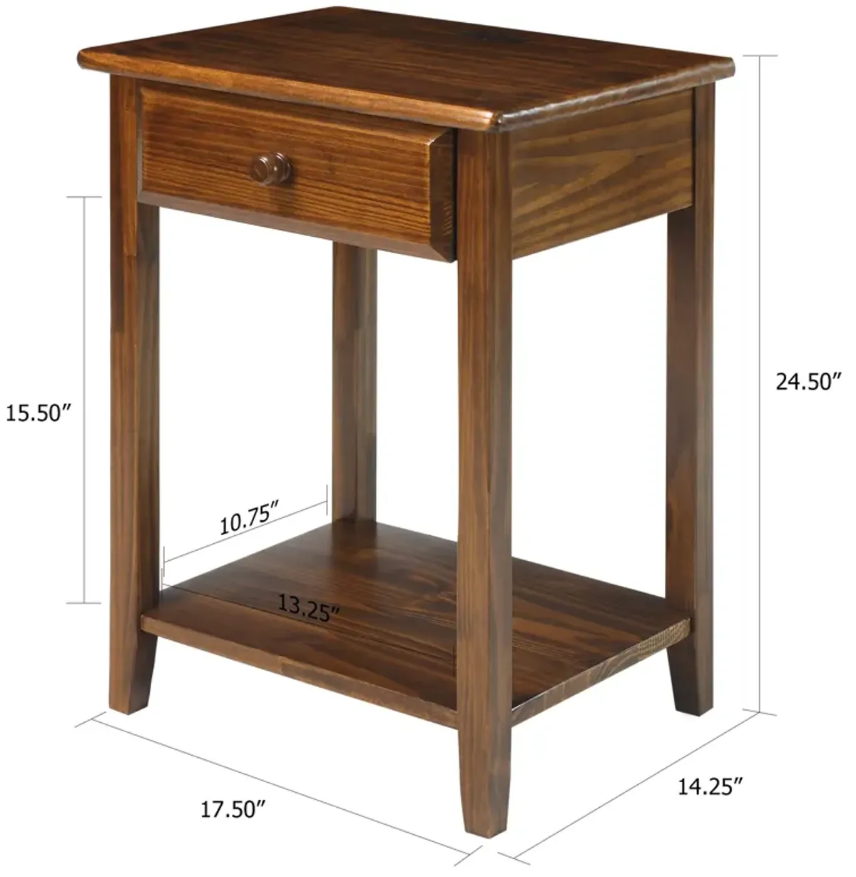 Casual Home Night Owl Nightstand with USB Ports-Warm Brown