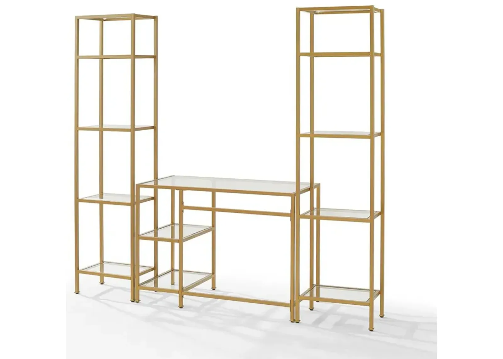 Aimee 3Pc Desk And Etagere Set Soft Gold - Desk & 2 Narrow Etageres