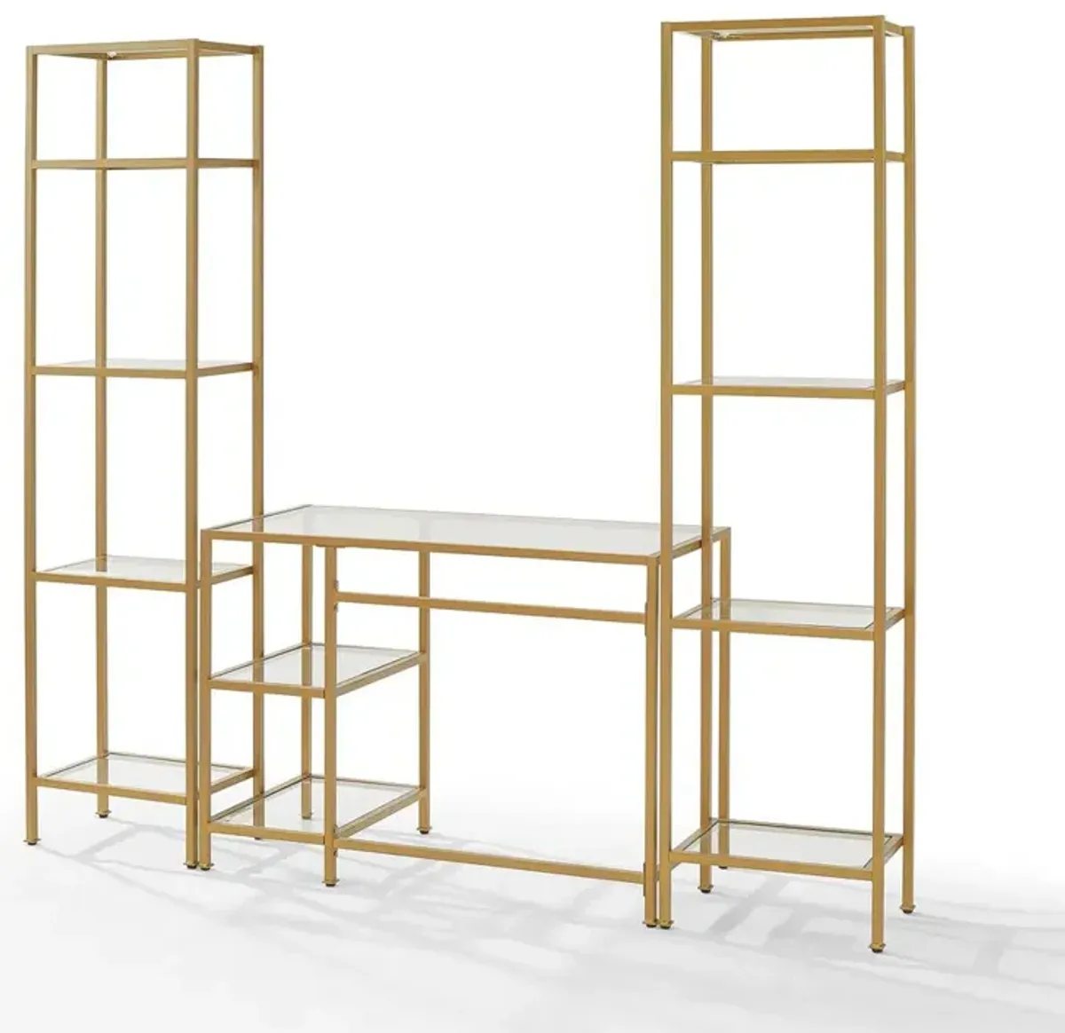 Aimee 3Pc Desk And Etagere Set Soft Gold - Desk & 2 Narrow Etageres