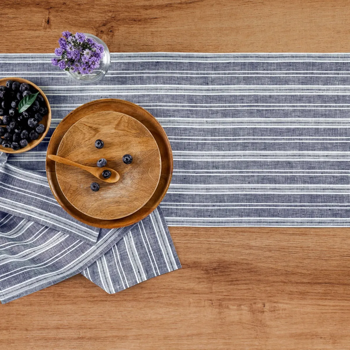 Solino Home 100% Pure Linen Table Runner 14 x 36 Inch | Chelsea Stripe