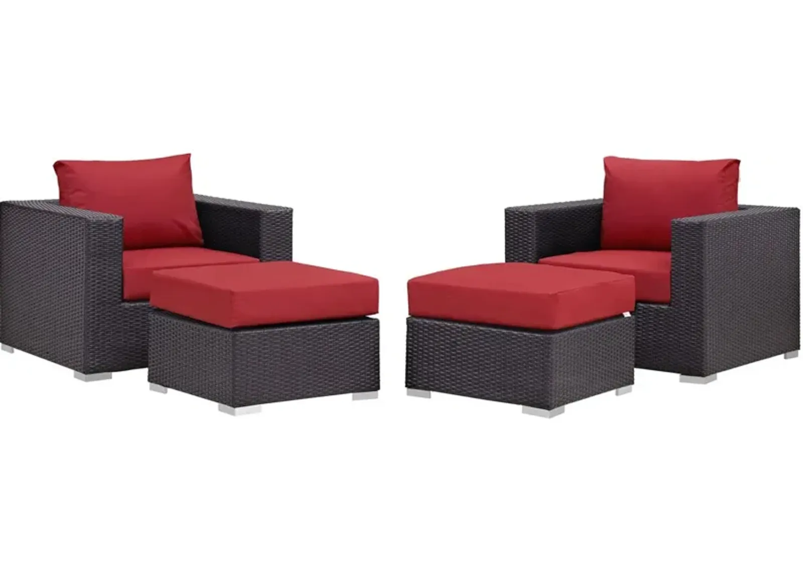 Convene 4 Piece Outdoor Patio Sectional Set - Espresso Red