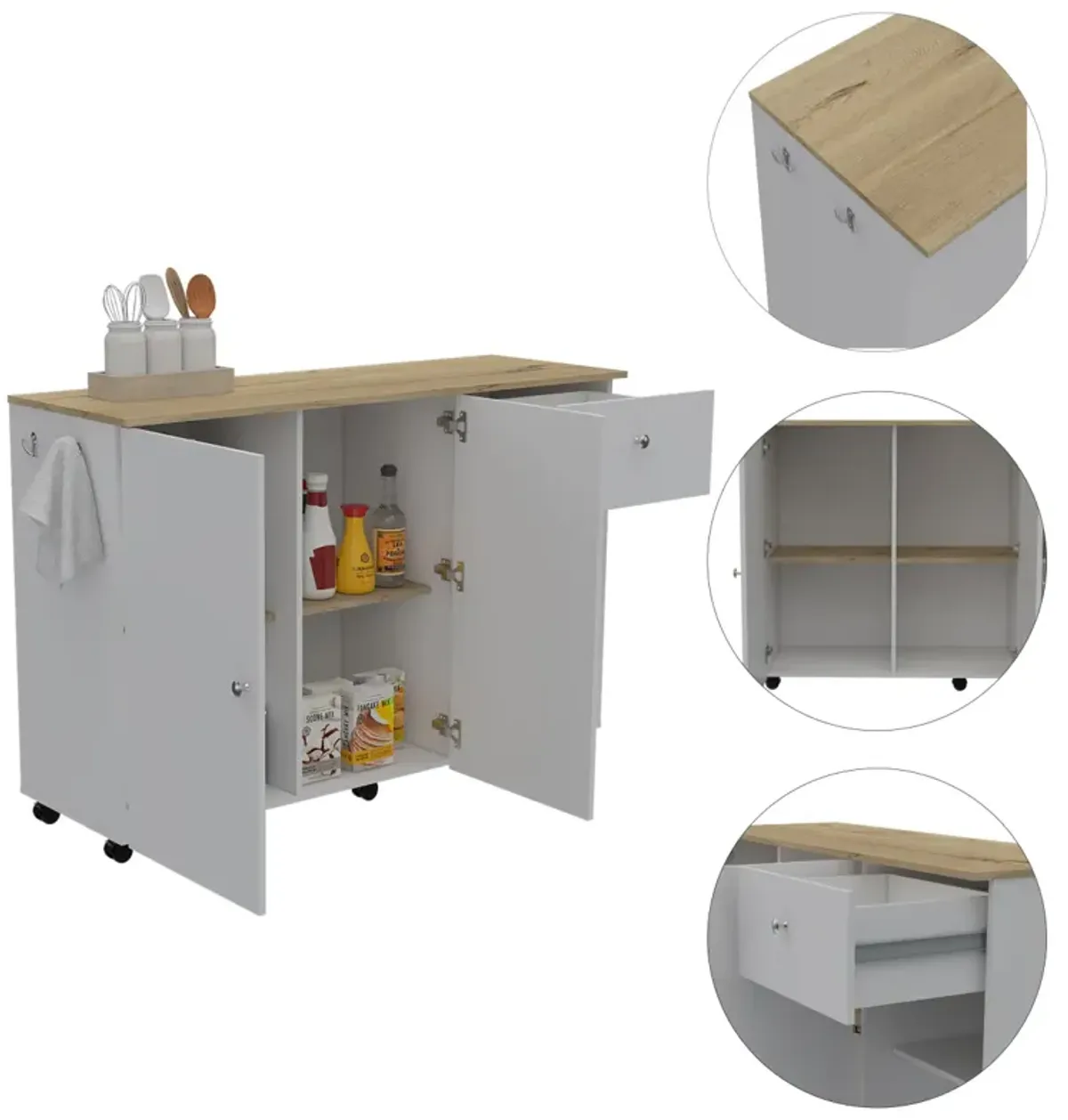 Sayville 2-Drawer 2-Shelf Kitchen Island White And Pine