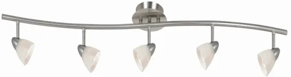 5 Light 120V Metal Track Light Fixture with Glass Shade, White and Silver - Benzara