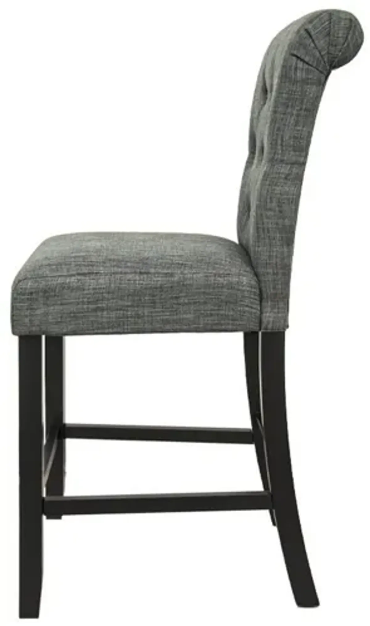 Jie 24 Inch Counter Height Dining Chair, Tufted Gray Upholstery, Black Wood - Benzara