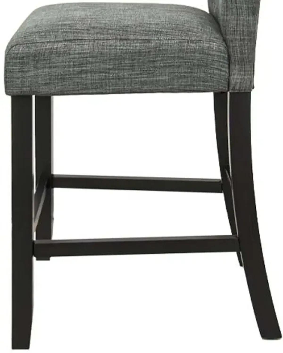 Jie 24 Inch Counter Height Dining Chair, Tufted Gray Upholstery, Black Wood - Benzara