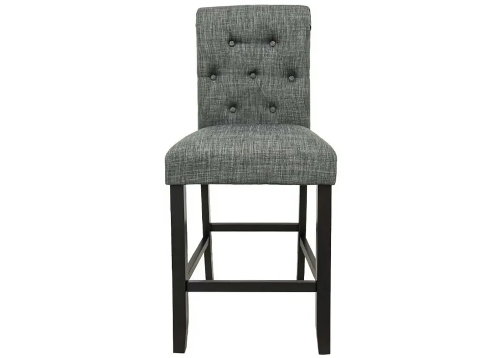 Jie 24 Inch Counter Height Dining Chair, Tufted Gray Upholstery, Black Wood - Benzara