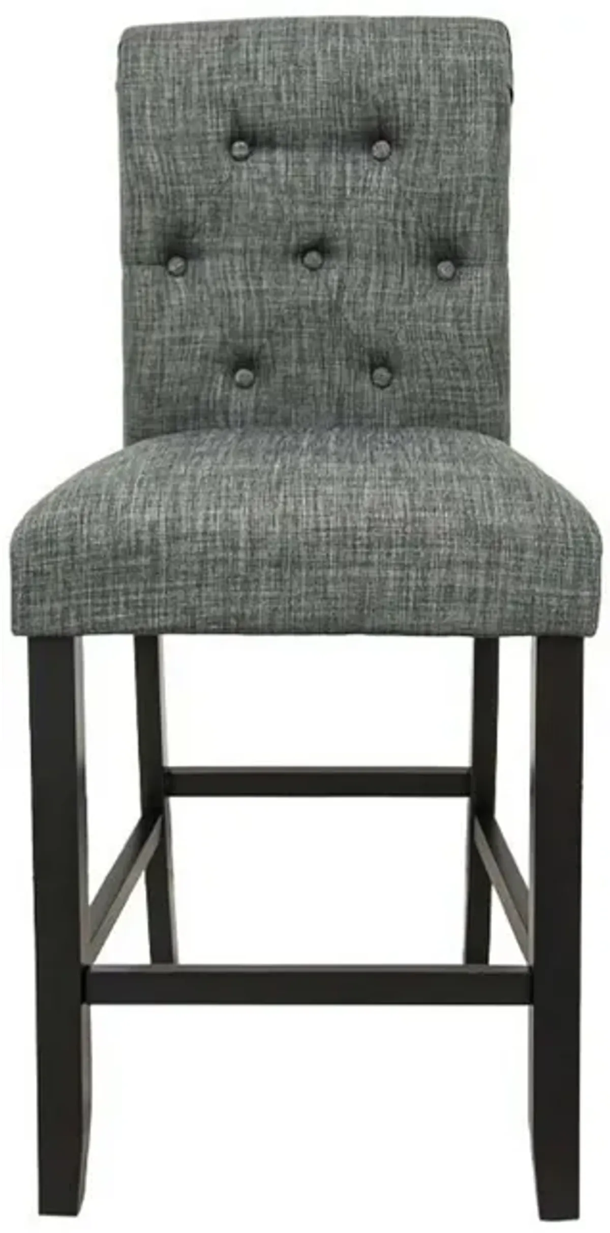 Jie 24 Inch Counter Height Dining Chair, Tufted Gray Upholstery, Black Wood - Benzara