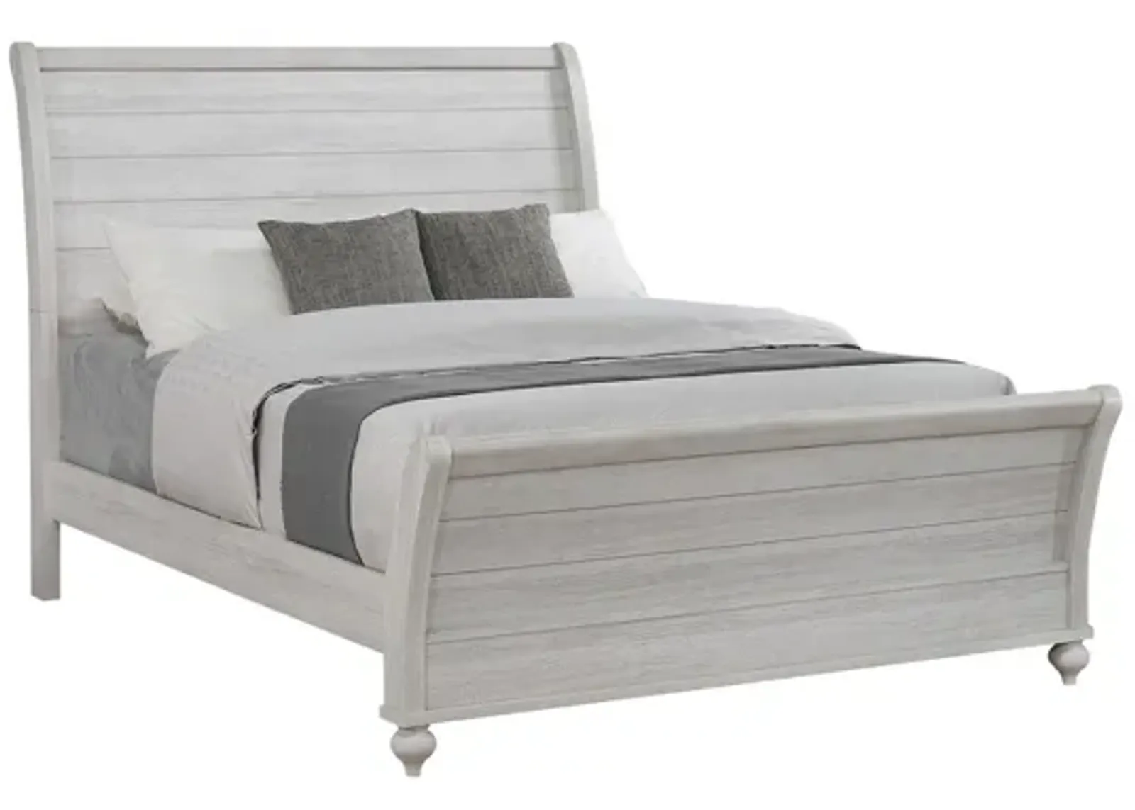 Amor King Size Bed, Planked Curved Sleigh Design, Vintage Gray Finish - Benzara