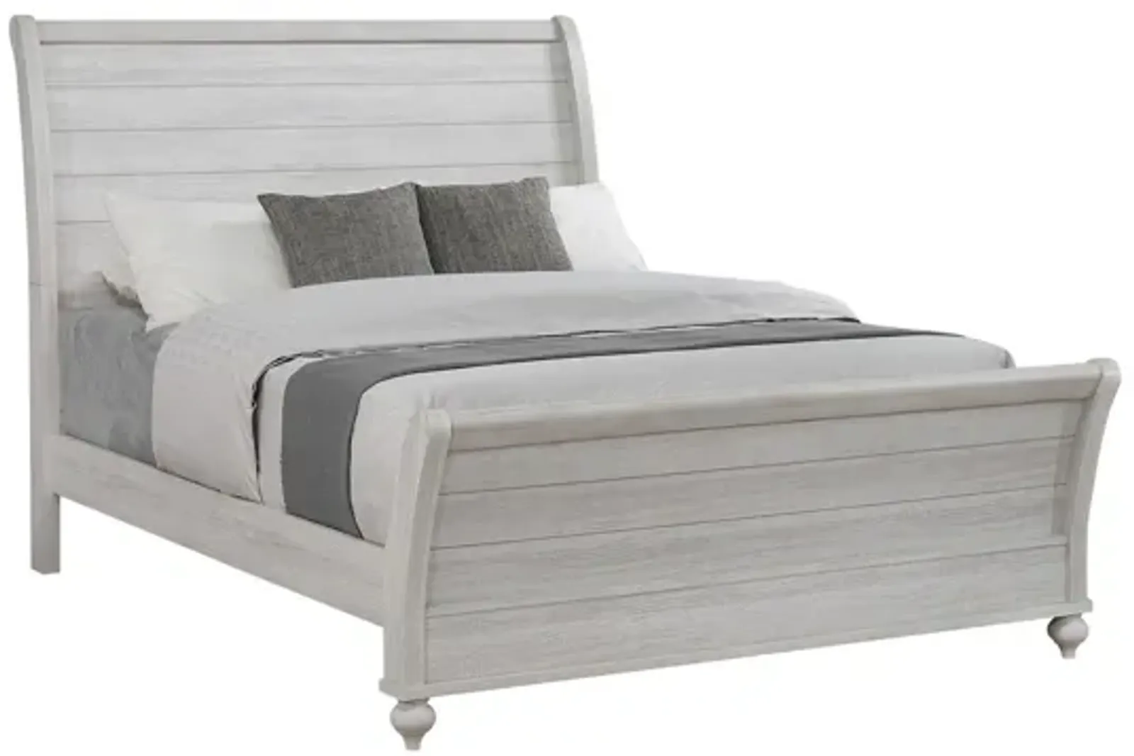 Amor King Size Bed, Planked Curved Sleigh Design, Vintage Gray Finish - Benzara