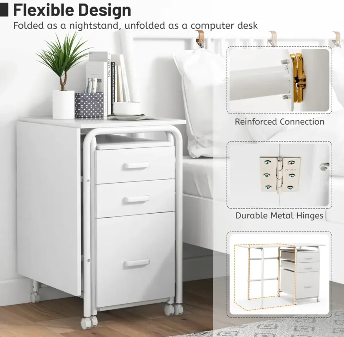 Folding Computer Laptop Desk Wheeled Home Office Furniture