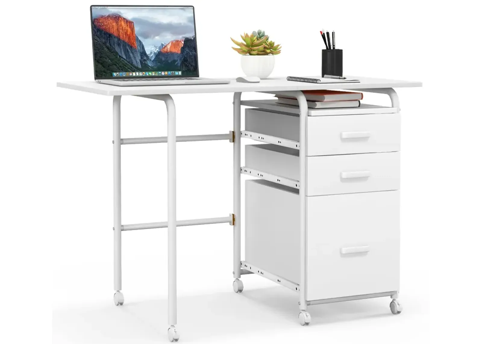 Folding Computer Laptop Desk Wheeled Home Office Furniture