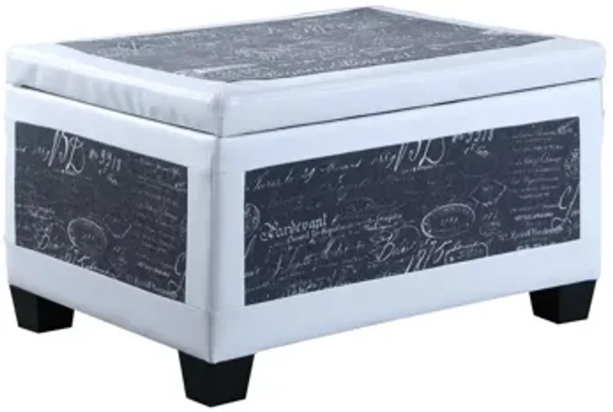 Black Postcard Faux Leather Storage Bench and Two Ottomans