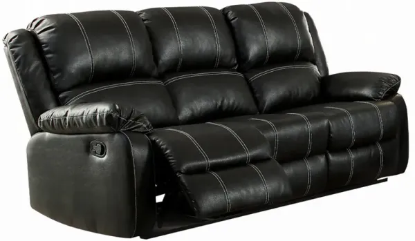 Zuru Motion Manual Recliner Sofa, 3 Seater, Plush Black Faux Leather - Benzara