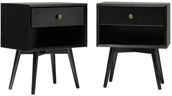 Walker Edison 2 Piece 1-Drawer Mid-Century Solid Wood Nightstand - Black
