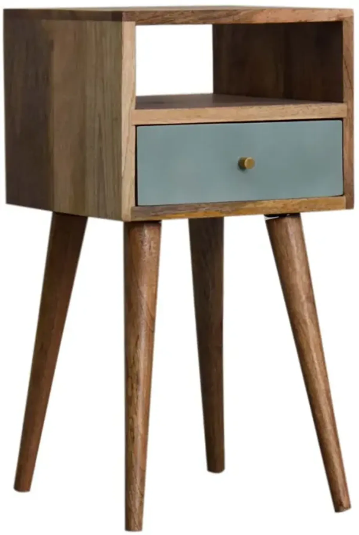 Mini Duck Egg Painted Oak-ish Solid Wood  1 Drawer NightStand