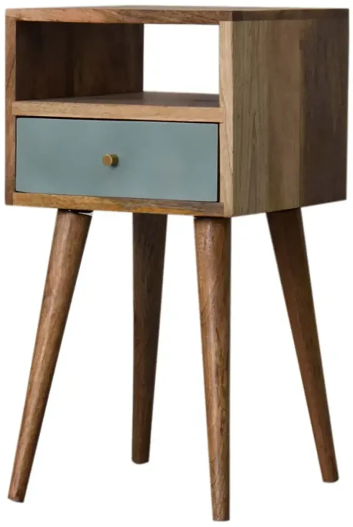 Mini Duck Egg Painted Oak-ish Solid Wood  1 Drawer NightStand