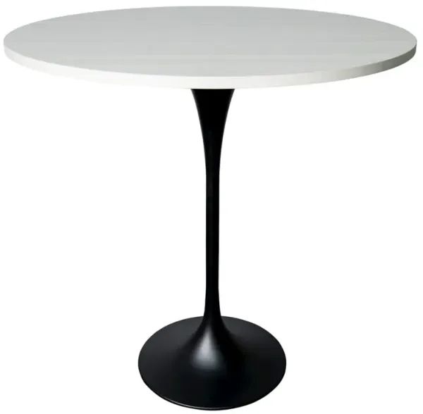 LeisureMod Bar Height Table Black Base with 48 Round Light Natural Wood MDF Top