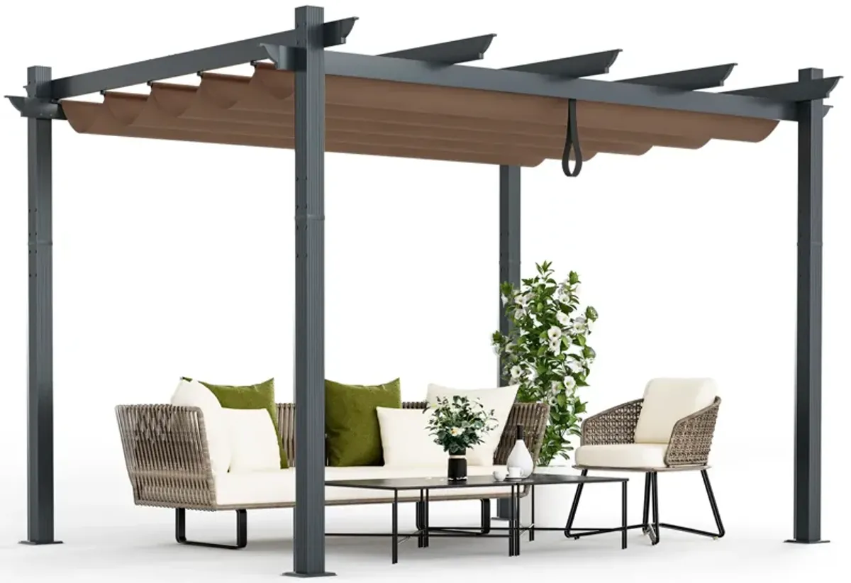 10x12 Feet Outdoor Aluminum Retractable Pergola Canopy Shelter with Grape Trellis