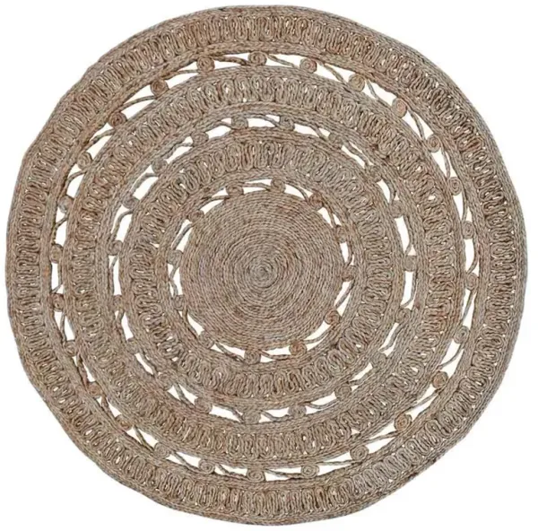 HAND WOVEN JUTE ECO-FRIENDLY Oriental AREA RUGS - 4'x4', Round Shape, Beige Color, Oriental Pattern, High Pile, Natural Fiber, Outdoor Indoor Handmade Area Rugs for Living Room, Bed Room (J00073)