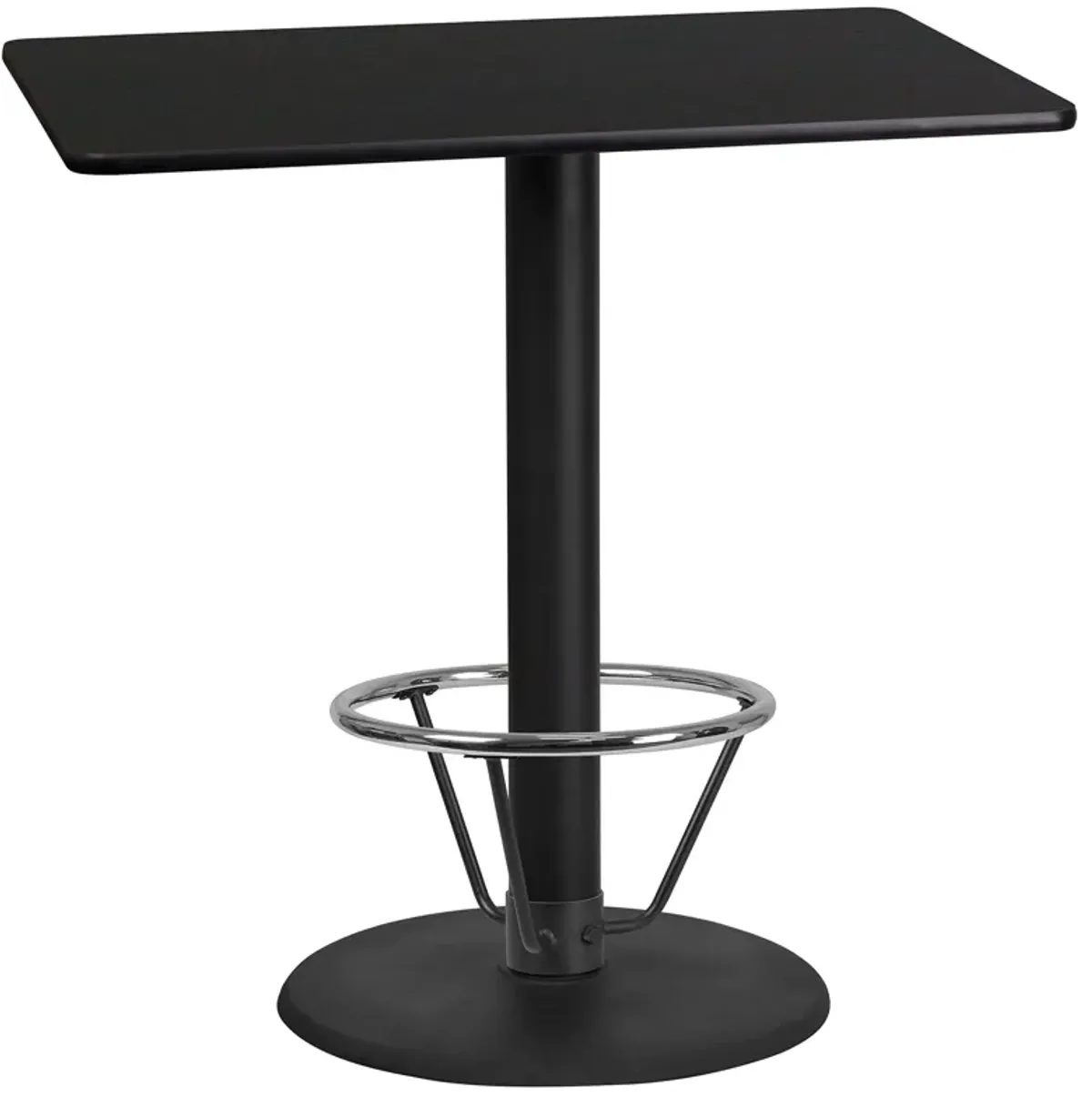 Flash Furniture Stiles 24'' x 42'' Rectangular Black Laminate Table Top with 24'' Round Bar Height Table Base and Foot Ring