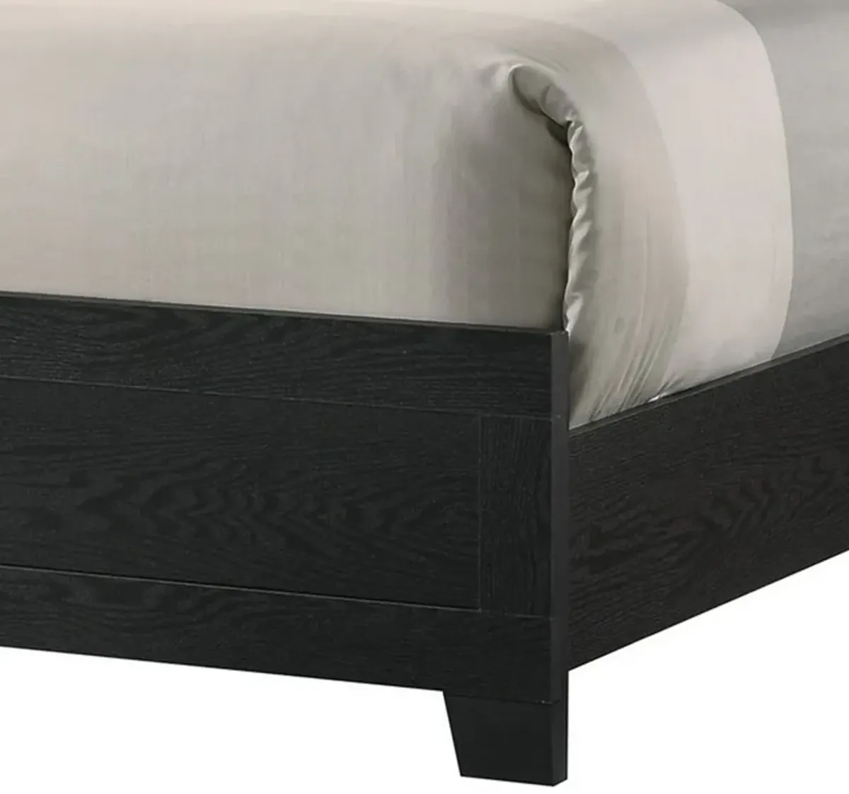 Yoh King Size Bed, Wood, Headboard with Lights and Shelves, Black - Benzara