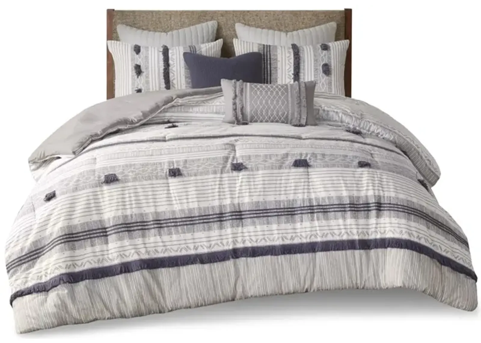 Gracie Mills Belinda Serene Stripe 3-Piece Cotton Comforter Set