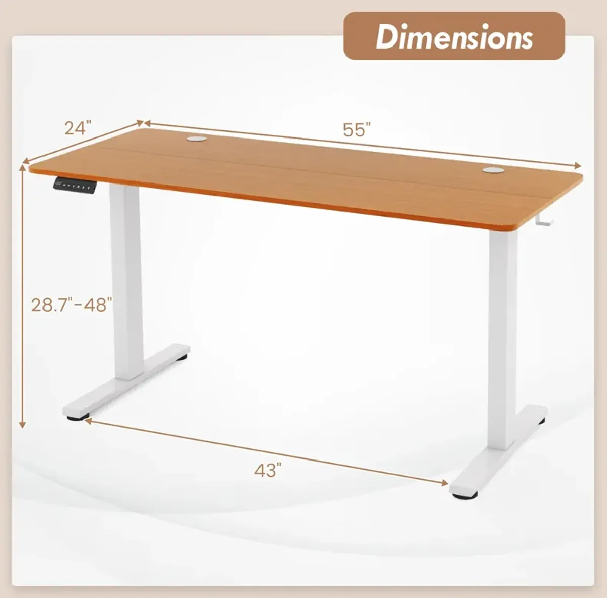 Sit-Stand Home Office Desk with 3 Adjustable Memory Height Settings for Ergonomic Comfort