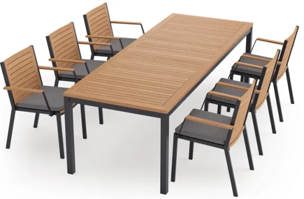 Monterey 6 Seater Dining Set with 96 in. Table - Aluminum and Teak