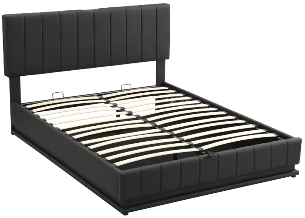 Merax Upholstered LED Light Platform Bed with Hydraulic Storage