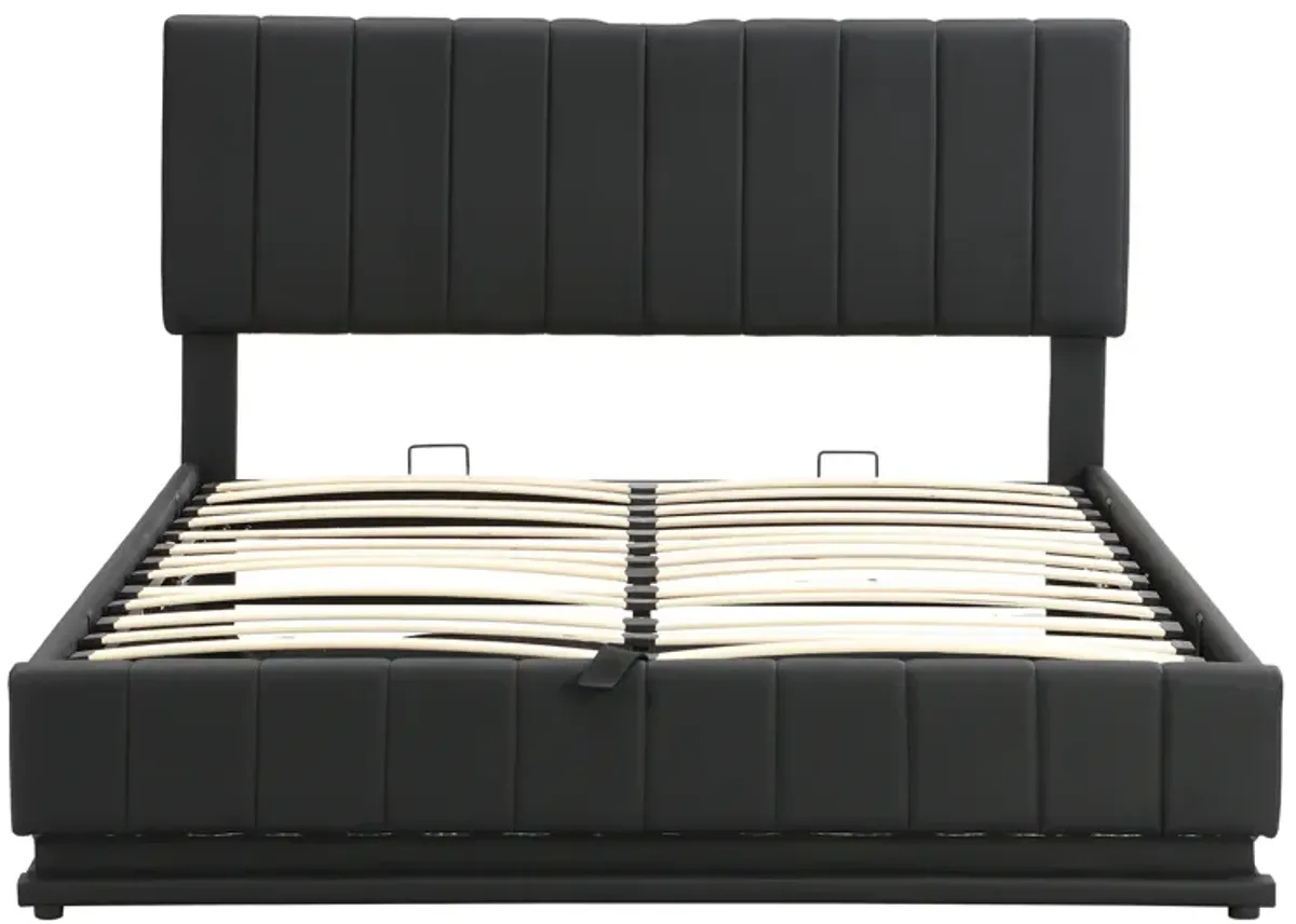 Merax Upholstered LED Light Platform Bed with Hydraulic Storage