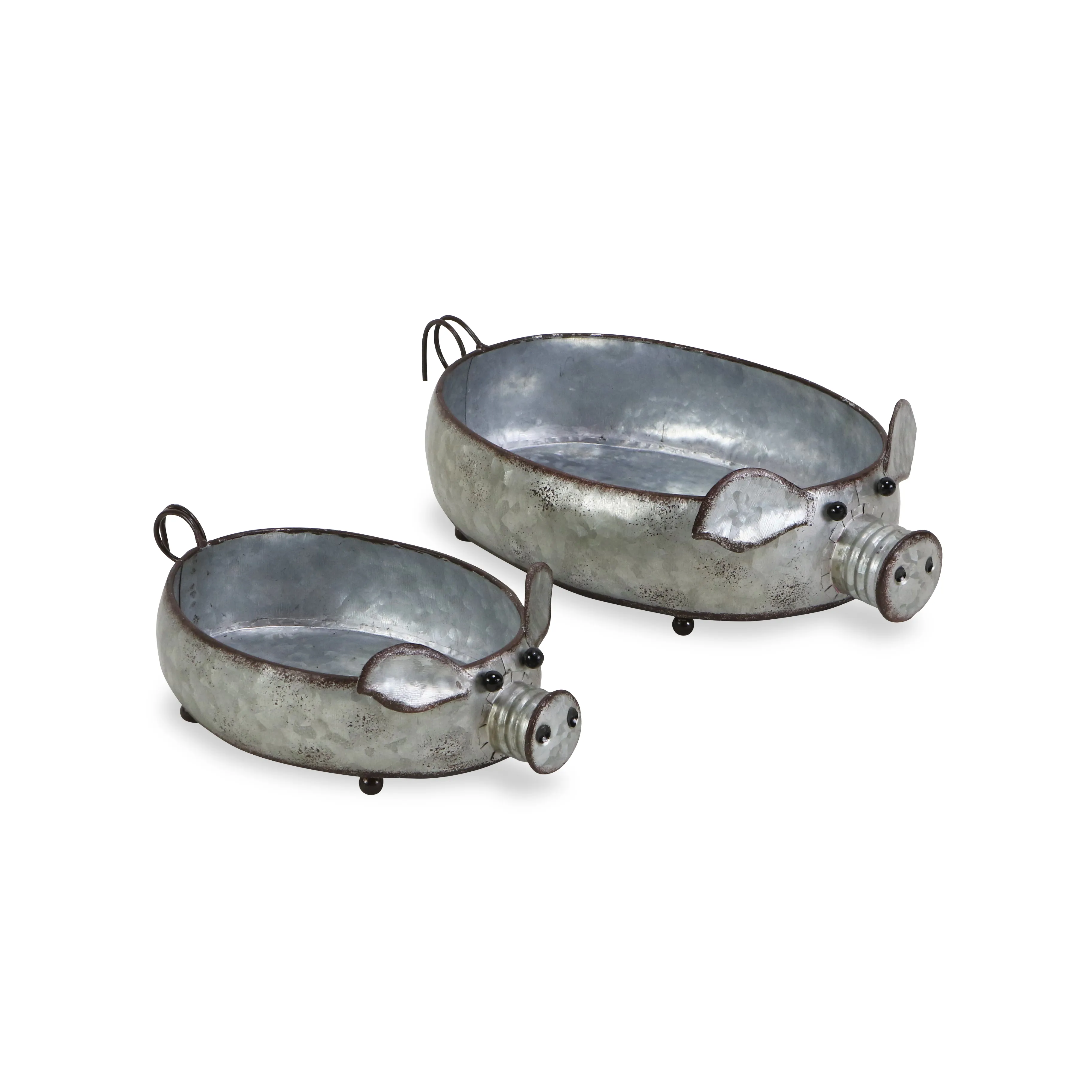 Dottie Set of 2 Galvanized Metal Piglet Planters