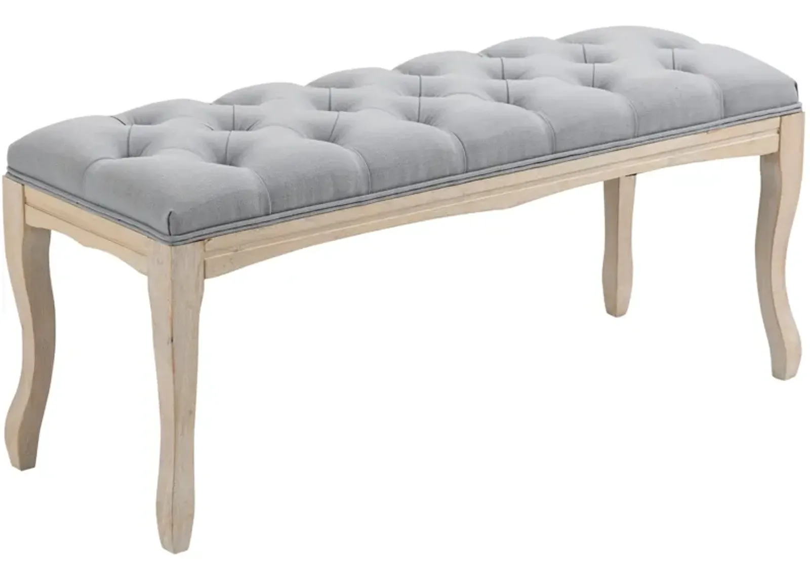 Grey Entryway Bench: 43" Linen Fabric Ottoman with Tufted Design