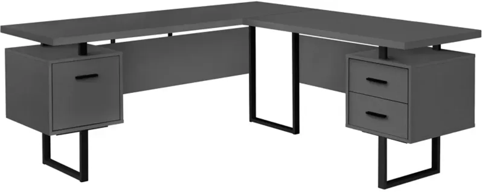 Computer Desk, Home Office, Corner, Left, Right Set-Up, Storage Drawers, 70"L, L Shape, Work, Laptop, Metal, Laminate, Grey, Black, Contemporary, Modern