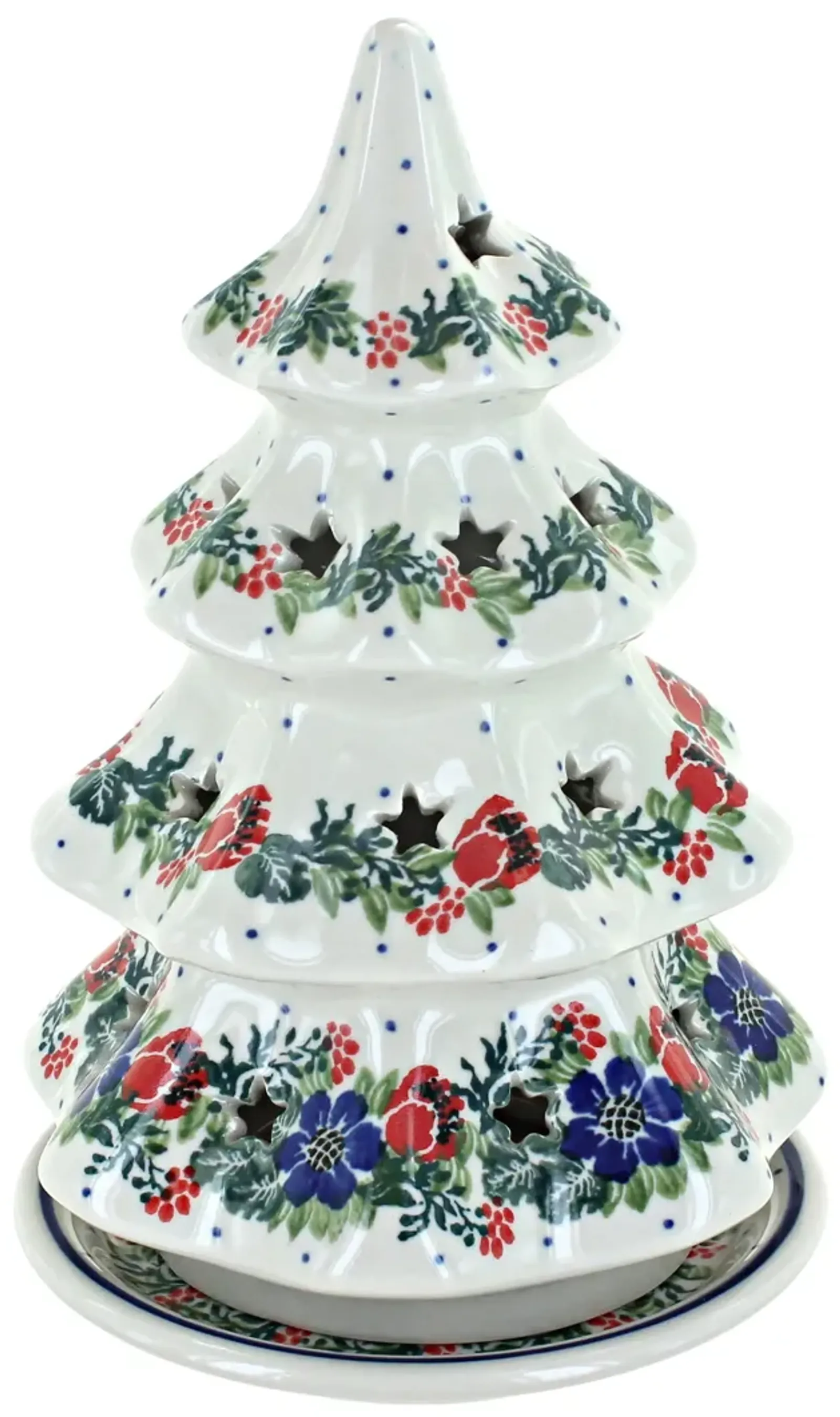 Blue Rose Polish Pottery Evergreen Magic Large Christmas Tree Luminary