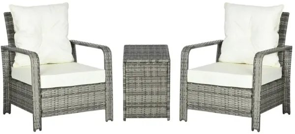 Outdoor Conversation Set: 3-Piece Rattan Wicker Bistro Set with Storage Table