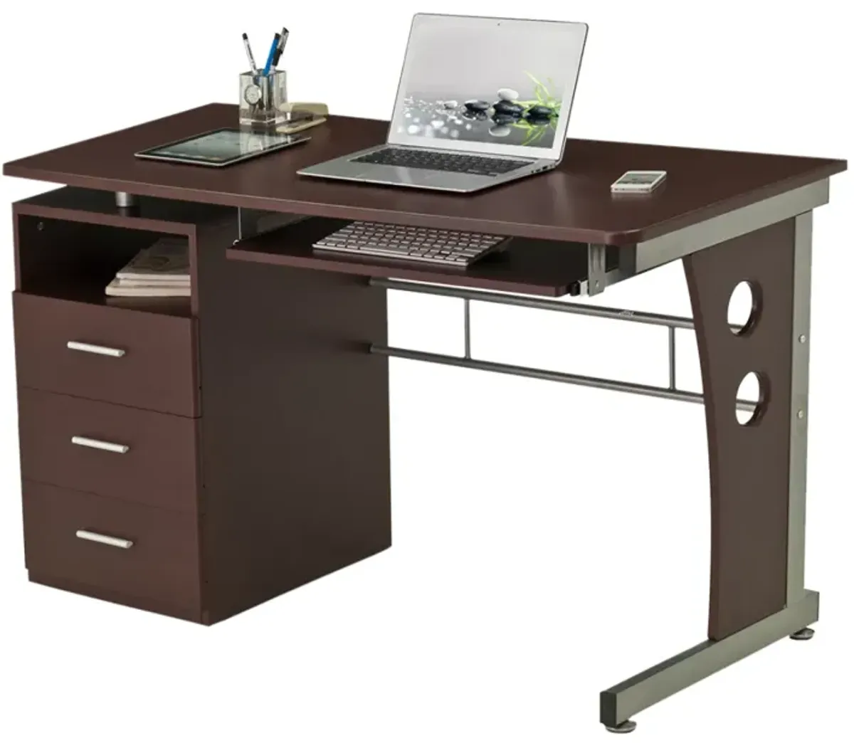 Computer Desk With Ample Storage, Chocolate