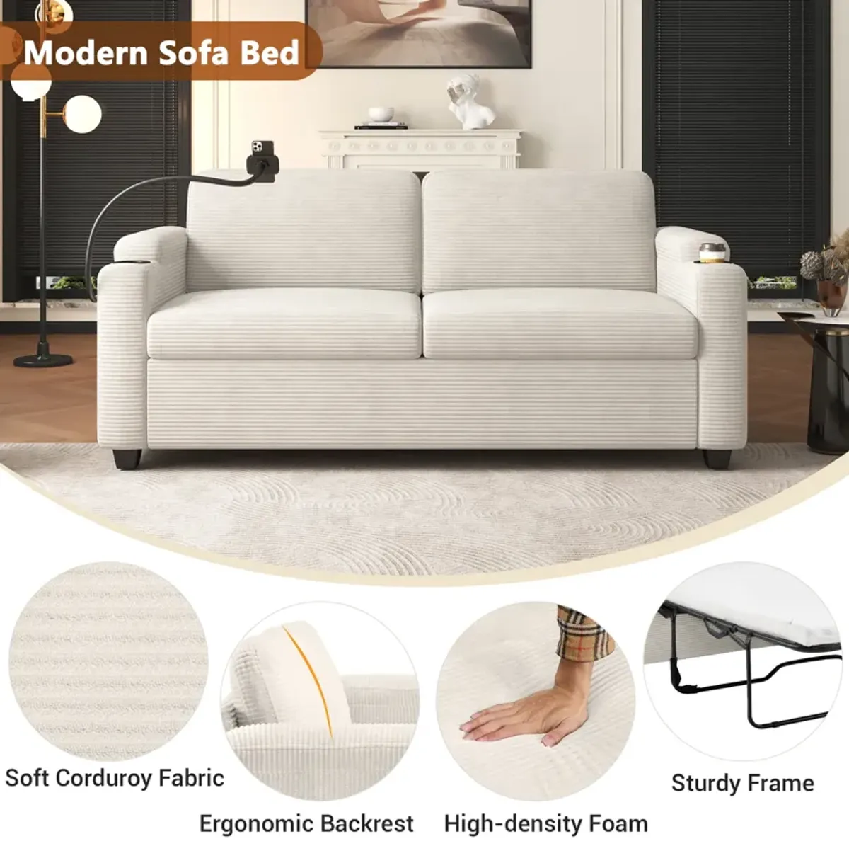 Merax  Corduroy Sleeper Sofa Loveseat Sofa with Mattress