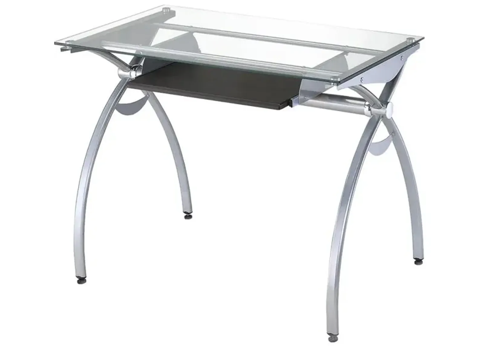 Contempo Clear Glass Top Computer Desk With Pull Out Keyboard Panel. Color: Clear