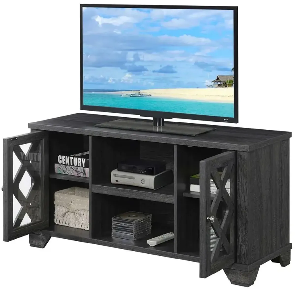 Convenience Concepts Gateway TV Stand with Storage Cabinets and Shelves, Weathered Gray