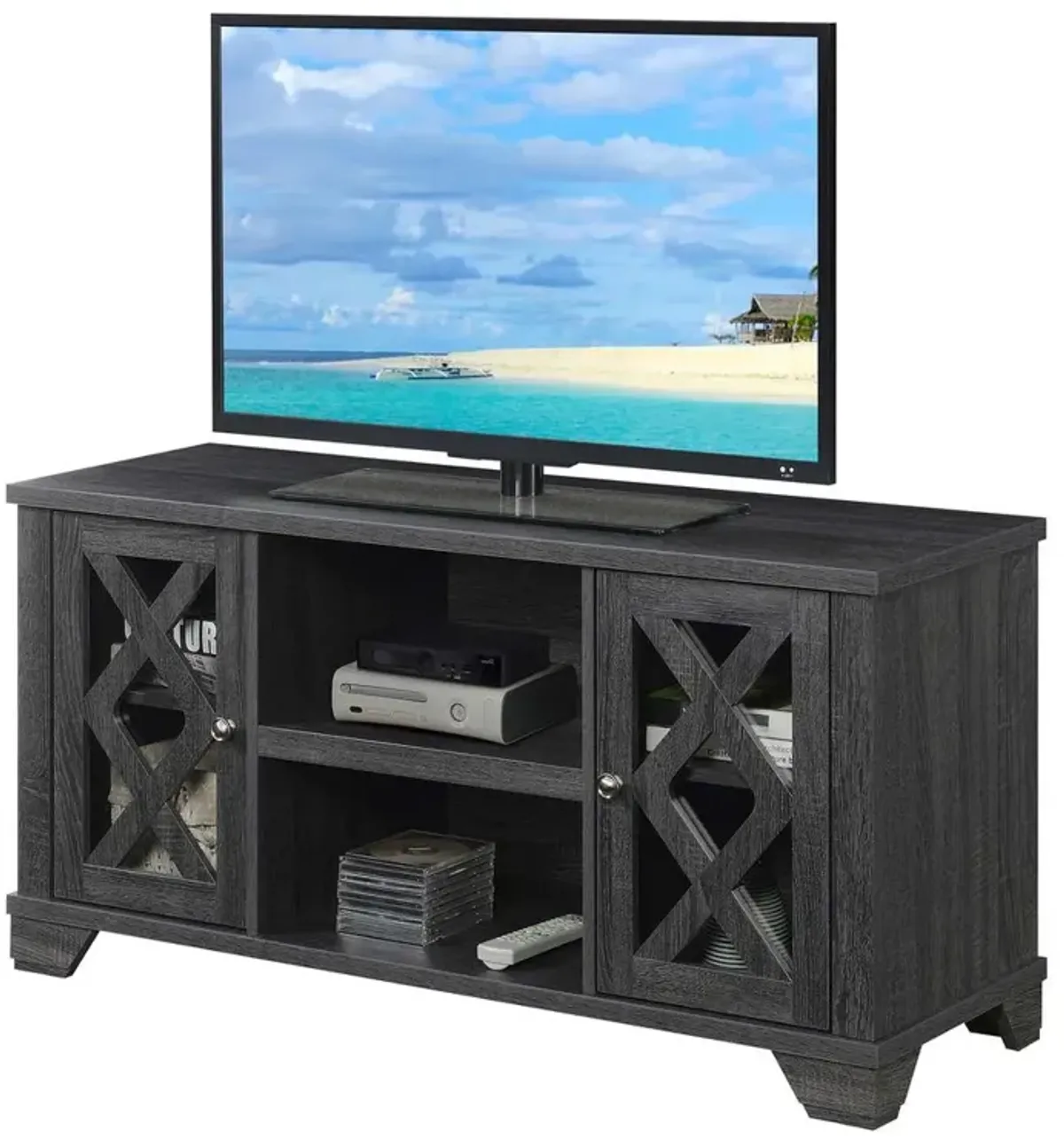 Convenience Concepts Gateway TV Stand with Storage Cabinets and Shelves, Weathered Gray