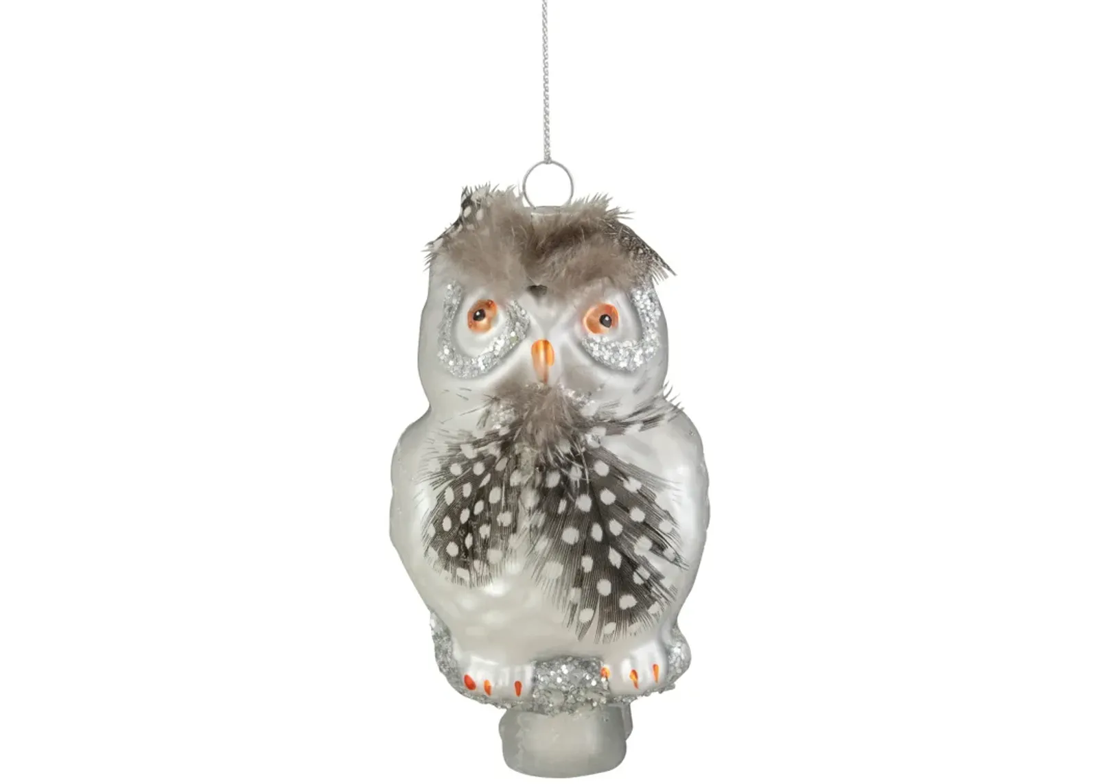 5" Silver and Brown Glass Snow Owl Christmas Ornament