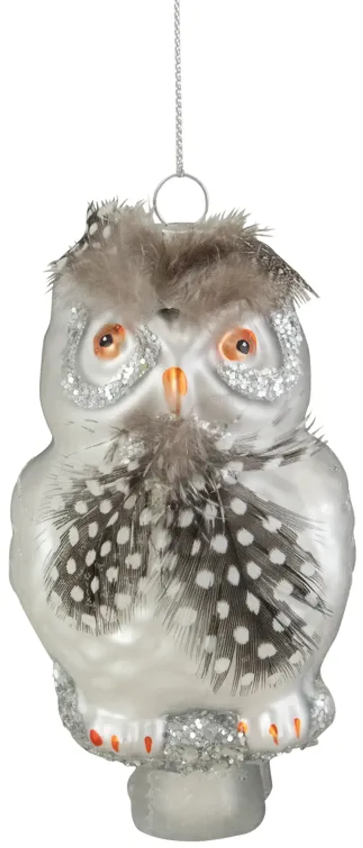 5" Silver and Brown Glass Snow Owl Christmas Ornament