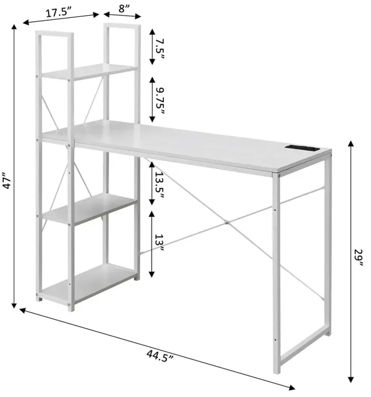 Convenience Concepts Designs2Go Office Workstation with Charging Station and Shelves, R4-0559