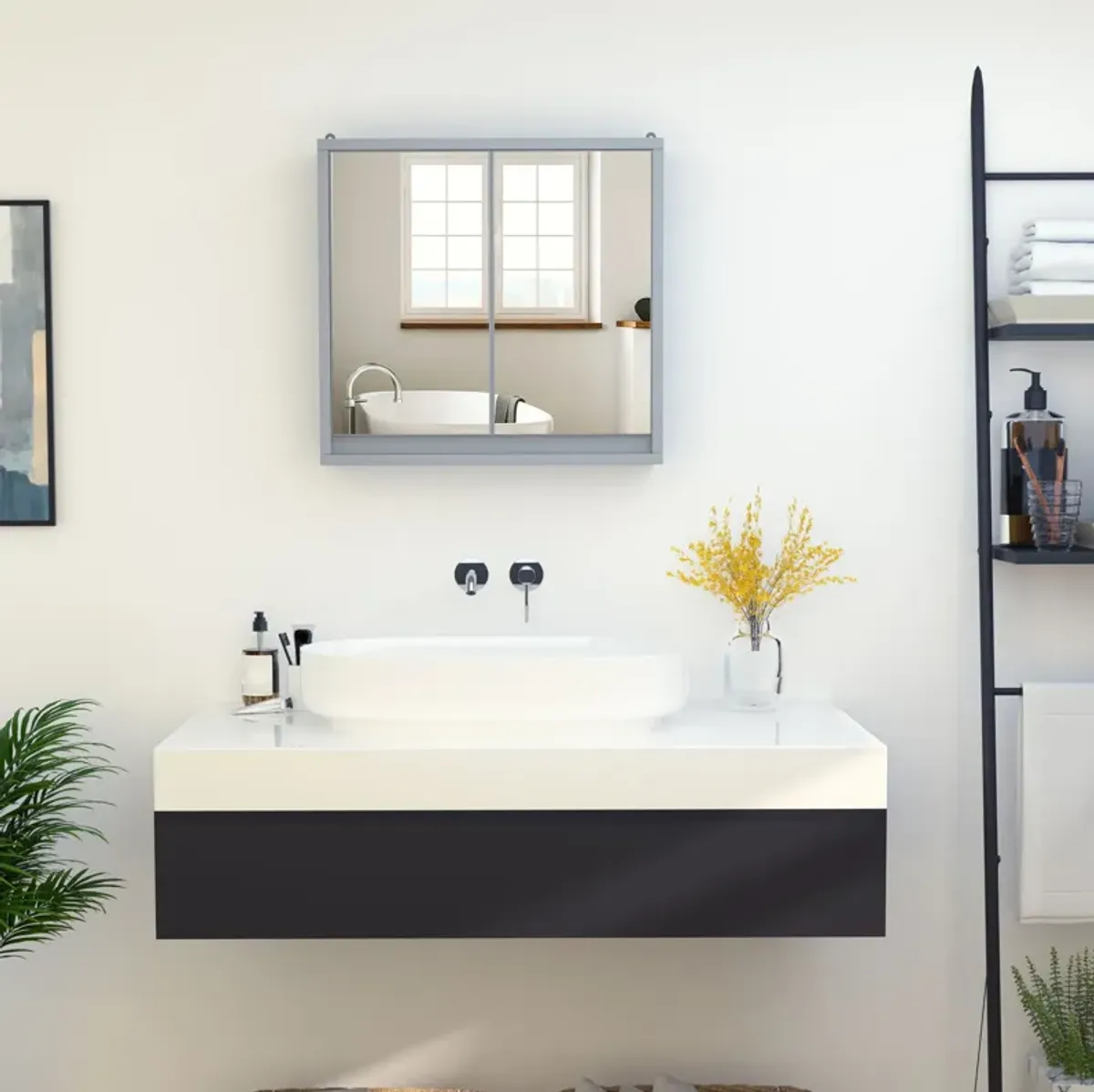 White Bathroom Organizer: Wall-Mounted Medicine Cabinet with Mirror