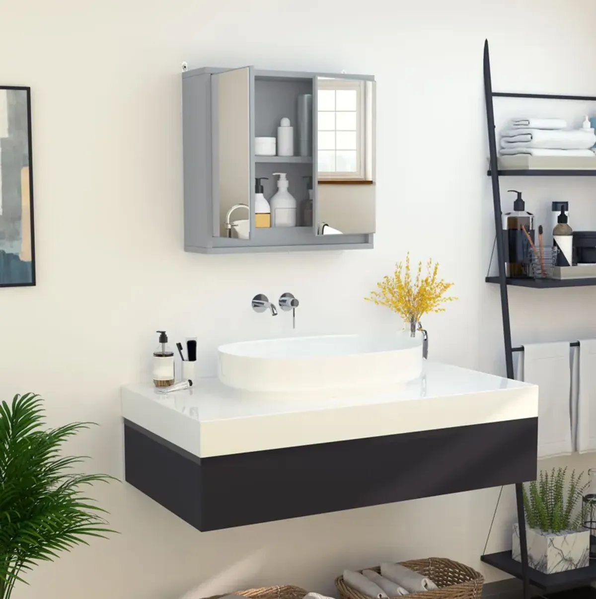 White Bathroom Organizer: Wall-Mounted Medicine Cabinet with Mirror