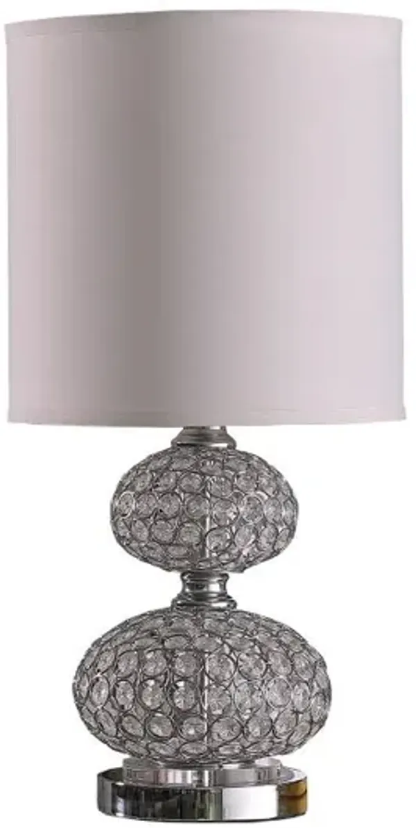 Hivvago 24" Chrome and Faux Crystal Double Orb Table Lamp With White Classic Drum Shade