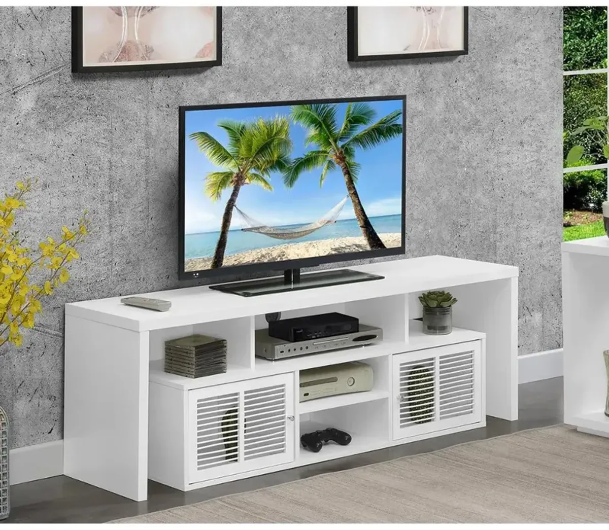 Convience Concept, Inc. Lexington 60 inch TV Stand with Storage Cabinets and Shelves - White